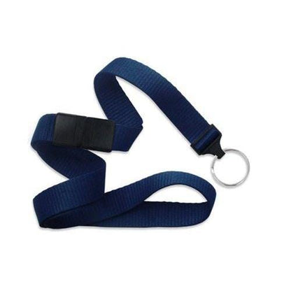 A Wide Breakaway Lanyard with Key Ring 2138-365X is shown. It features a black plastic clip for detaching the keyring and includes a safety breakaway feature for added convenience.