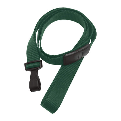 A Wide 5/8" Lanyard with No Twist Plastic Hook (2138-478X) featuring a green nylon strap with an adjustable black plastic buckle and clip. Sold by Specialist ID.