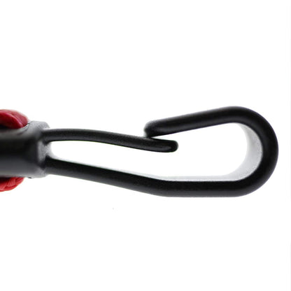 A close-up of a black, curved metal hook with a simple latch mechanism, isolated on a white background. This Wide 5/8" Lanyard with No Twist Plastic Hook (2138-478X) ensures durability and ease of use.
