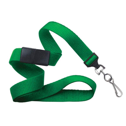 A Flat Wide Breakaway Lanyard with Swivel Hook - 5/8 Inch Width (2138-500X) featuring a metal swivel hook and a plastic buckle attachment. Sold by Specialist ID.
