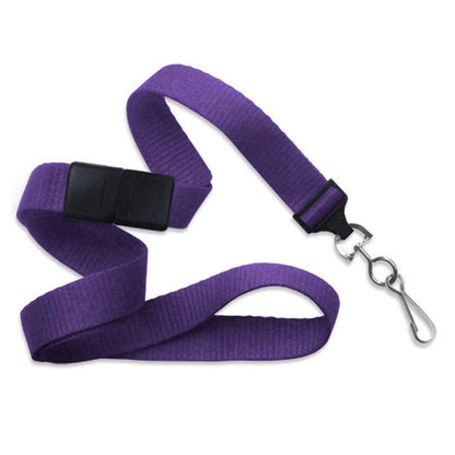 A Flat Wide Breakaway Lanyard with Swivel Hook - 5/8 Inch Width (2138-500X) in purple with a black buckle and a metal swivel hook clasp. Sold by Specialist ID.