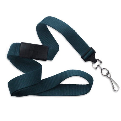 A Flat Wide Breakaway Lanyard with Swivel Hook - 5/8 Inch Width (2138-500X) in teal, featuring a plastic breakaway clasp and a metal swivel hook clip at the end. Sold by Specialist ID.