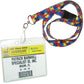 A name badge on a colorful Autism Awareness Flat Breakaway Lanyard With Swivel Hook (2138-5281, 2138-5282) with text "ISC West 2012," "Patrick Barnhill, Specialist ID, Inc., Miami, FL," and a barcode at the bottom.