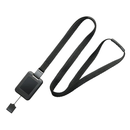 A black SlimReel Breakaway Lanyard ID Holder Badge Reel Combo (2138-800X) with a square plastic holder for ID or badge, and a clip attachment at the end. Sold by Specialist ID.