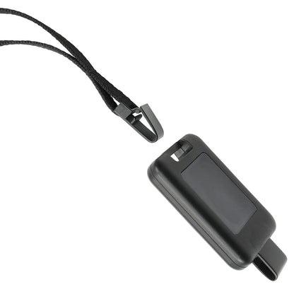 A SlimReel Breakaway Lanyard ID Holder Badge Reel Combo (2138-800X) attached to a detachable rectangular black plastic holder with a metal clip. Sold by Specialist ID.