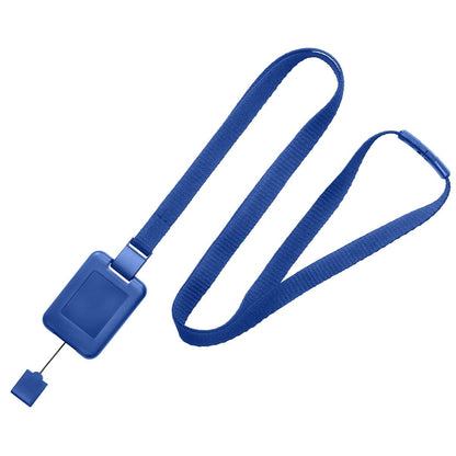 A blue SlimReel Breakaway Lanyard ID Holder Badge Reel Combo (2138-800X) with a rectangular retractable badge holder attached. Sold by Specialist ID.