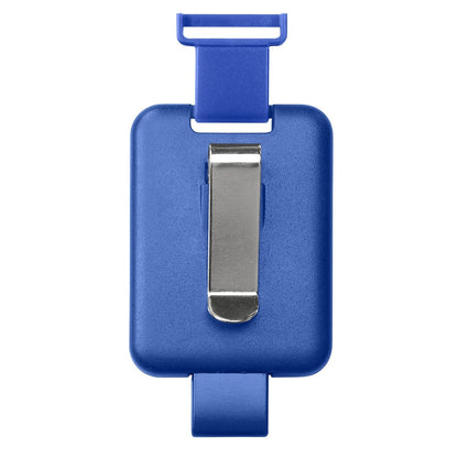 A blue SlimReel Breakaway Lanyard ID Holder Badge Reel Combo (2138-800X) with a metal clip in the center. Sold by Specialist ID.