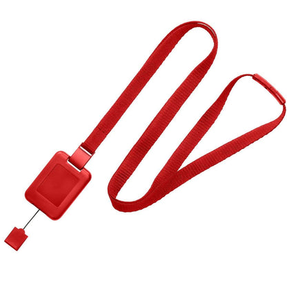 A red SlimReel Breakaway Lanyard ID Holder Badge Reel Combo (2138-800X) with a retractable badge holder attached. Sold by Specialist ID.
