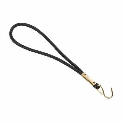 A black Elastic Wrist Band With Brass "S" Hook 2140-220X with a brass "S" hook at one end. Sold by Specialist ID.