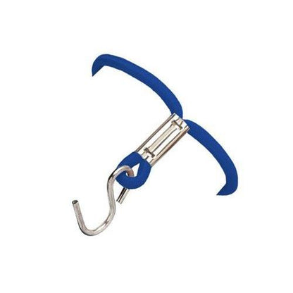 A brass S-hook tied to a blue elastic band, forming an adjustable T-shaped wristband (Elastic Wrist Band With Brass "S" Hook 2140-220X). Sold by Specialist ID.