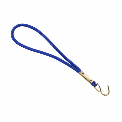 A blue Elastic Wrist Band With Brass "S" Hook 2140-220X featuring an adjustable fit and a brass "S" hook attached at one end. Sold by Specialist ID.