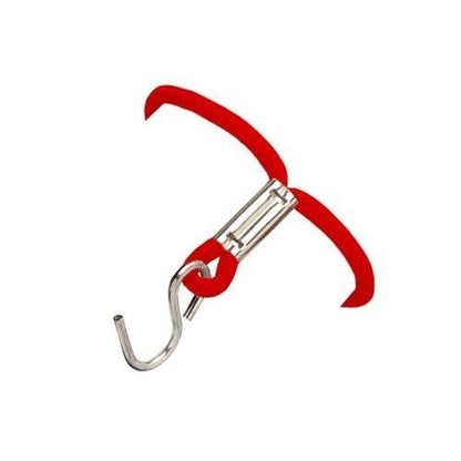 A metal tool with a red handle featuring a brass "S" hook at one end and a cylindrical grip in the middle, complemented by an Elastic Wrist Band With Brass "S" Hook 2140-220X for secure handling.