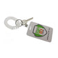 A white Wrist Coil Key Chain with ID Strap Clip (2140-620X) with a metal key attached, alongside a badge holder displaying the logo and text "Specialist ID Inc." This handy key accessory ensures your essentials are always within reach.