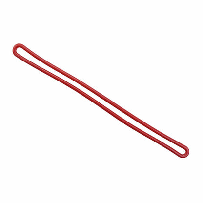 A single 6" Plastic Luggage Tag Loop Strap in Solid Colors - Red, Green, Black, Blue & White (2410-200X), shaped in an elongated loop, showcases its flexible rugged loops against a white background.