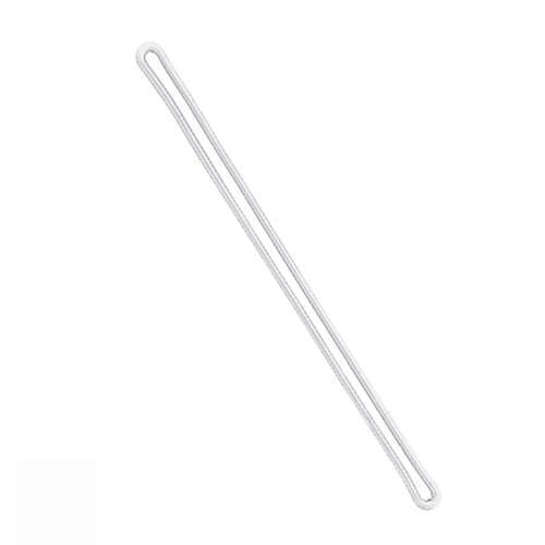 A white, elongated, and narrow Extra Long 9" Luggage Tag Loops - Clear Worm Loops for Luggage Tags (2410-2100) resembling a durable flexible strap lays on a plain background.