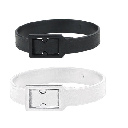 Two Plastic Luggage Straps with Post and Notch -Textured (2430-201X), one black and one white, positioned horizontally and parallel to each other on a white background, resemble sleek durable travel straps designed for both fashion and functionality.