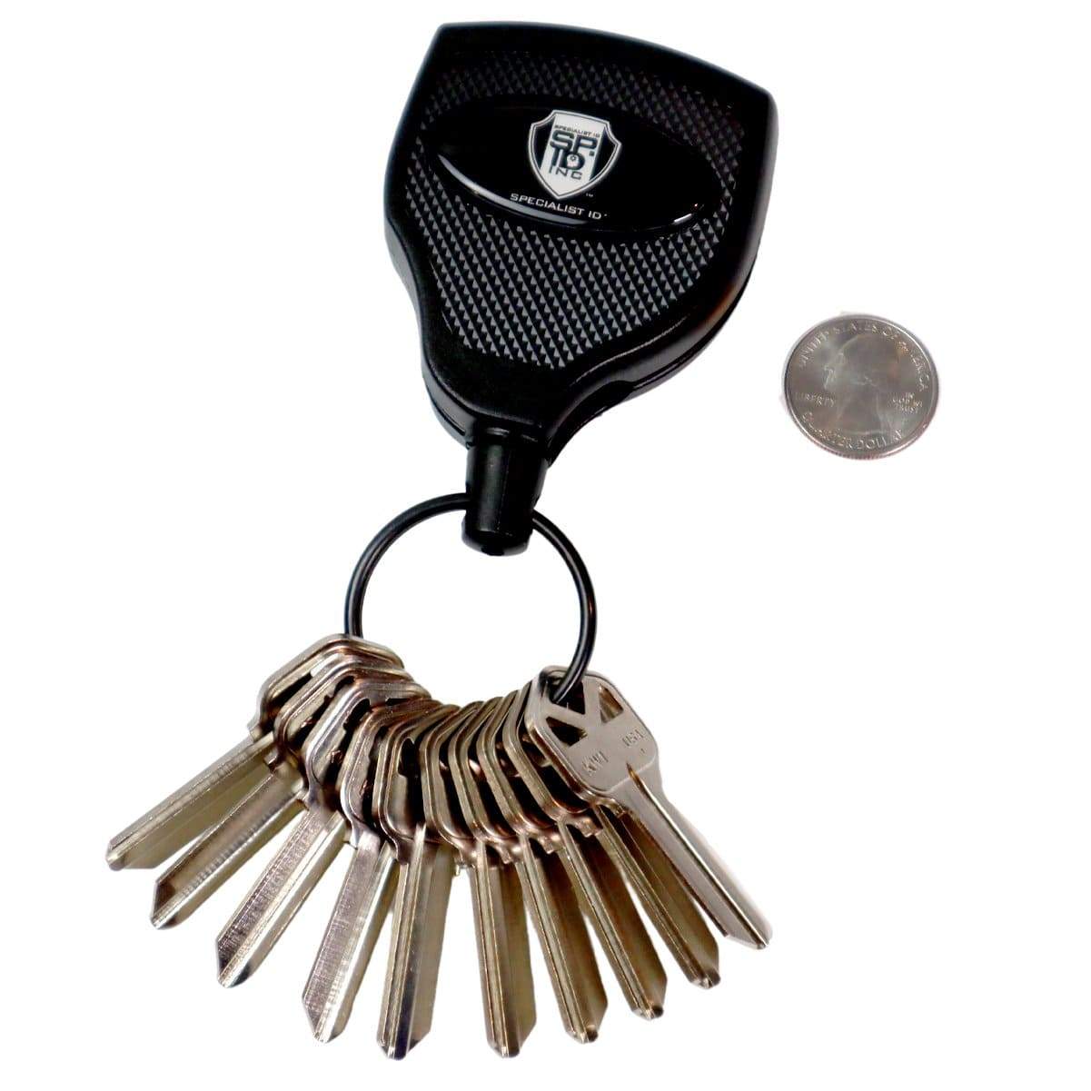 Super Heavy Duty Retractable Keychain - 8oz or 10 Keys - Durable 48” (4 Ft) Kevlar Lanyard SPID-3340-BLACK