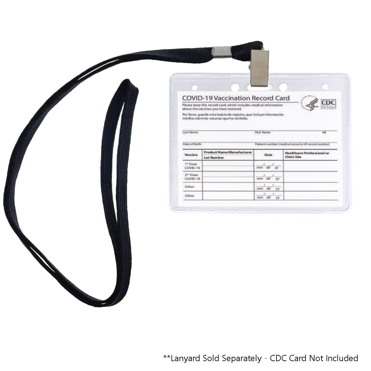 Vaccination Record Card Holders - Economical 4 x 3 Horizontal Badge Holder - Clear Vinyl with Lanyard Slot 304-JH