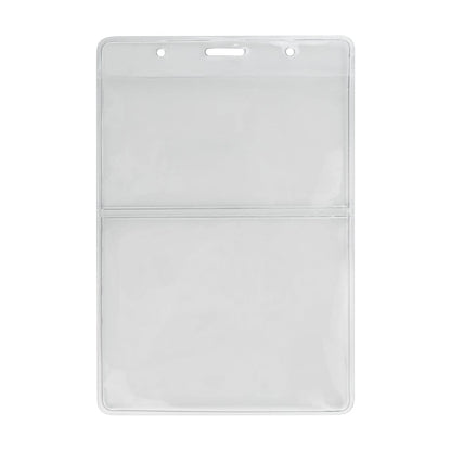 3 5/8 x 5 Special Event Badge & Credential Badge Holder with Business Card Pocket on Back (P/N 306-2P46) with a business card pocket, two compartments, and holes for lanyard attachment.