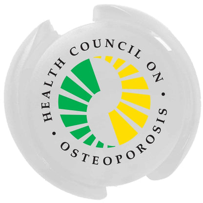 The Health Council on Osteoporosis logo, featuring a green and yellow circular pattern on a white background, complements the organization's Custom Stethoscope ID Tags - Upload Your Logo to Customize designed for medical staff identification.