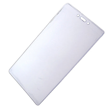 A clear, rectangular screen protector designed for a smartphone, shown on a plain white background, reminiscent of the simplicity and practicality of a 4 1/8" X 7 1/2" Clear Vinyl Vertical Extra Large Badge Holder (P/N 506-4258).