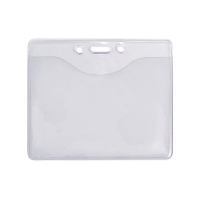 4 X 3 Name Badge Holders - Premium Horizontal Clear Vinyl Convention Size 4x3 Badge Holder (506-J) with two holes and a slot at the top for attachment, perfect for convention size badges.