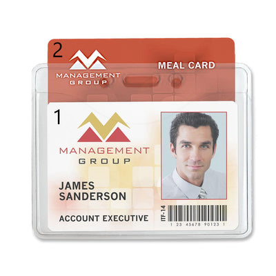 Two Card Vinyl Badge Holder for Horizontal ID Badges - 2 Pockets for Multiple ID's (P/N 506-T2)