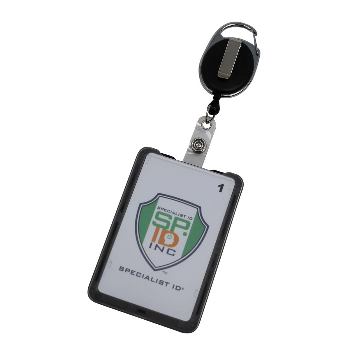 Hard Plastic 3 Card Badge Holder with Badge Reel - Retractable ID Lanyard Features Belt Clip &  Carabiner - Rigid Vertical CAC Holder - Top Load Holds Three Cards by SpecialistID