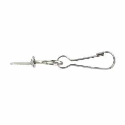 A Premium Metal Swivel J Hook Clip with 1/2 Inch D Ring - Great for DIY Lanyards & Crafts (6920-2300) secures a metal key against a plain white background, showcasing the simplicity of customized keychains.