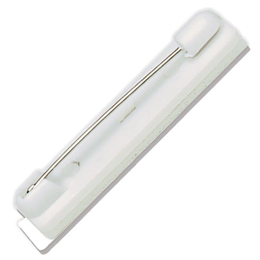 A Safety Locking Adhesive Bar Pin - Badge & Craft Accessory 6920-3655, with a safety bar pin on the back, ideal as a badge and craft accessory.