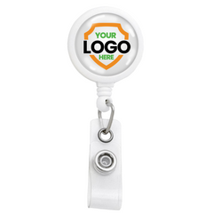 White custom badge reel with your logo here dome label preview