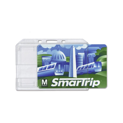 AC-913 side-load horizontal badge holder with standard ID card partially inserted.