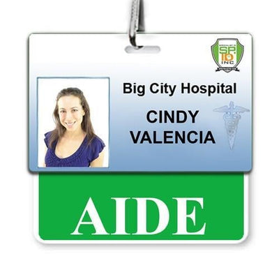 Aide Badge Buddy - Horizontal Hospital ID Role Identifier (Green Border)
