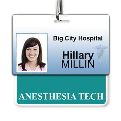 Anesthesia Tech Badge Buddy - Horizontal Hospital ID Role Identifier (Teal Border)