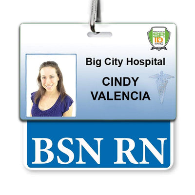 BSN RN Registered Nurse Badge Buddy - Horizontal Hospital ID Role Identifier (Blue Border)