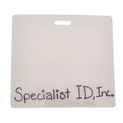 Blank Horizontal Badge Buddy made from synthetic paper with the text "Specialist ID, Inc." handwritten at the bottom, ideal for role recognition.