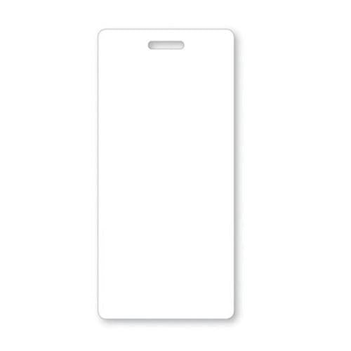 A blank, rectangular, white identification badge with a horizontal slot at the top, perfect for use as a Blank Vertical Badge Buddy in a hospital environment. Sold by Specialist ID.