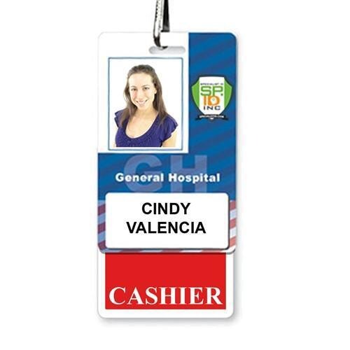 Red CASHIER Vertical Badge Buddy with Red Border BB-CASHIER-RED-V