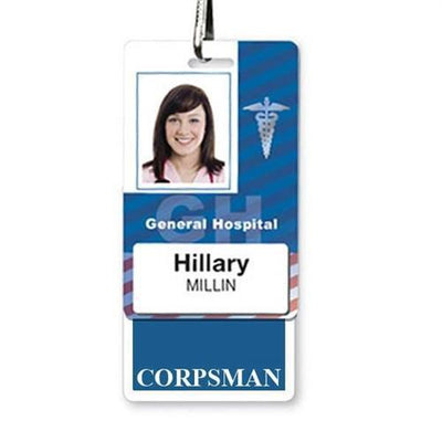 Corpsman Badge Buddy - Vertical Hospital ID Role Identifier (Blue Border)