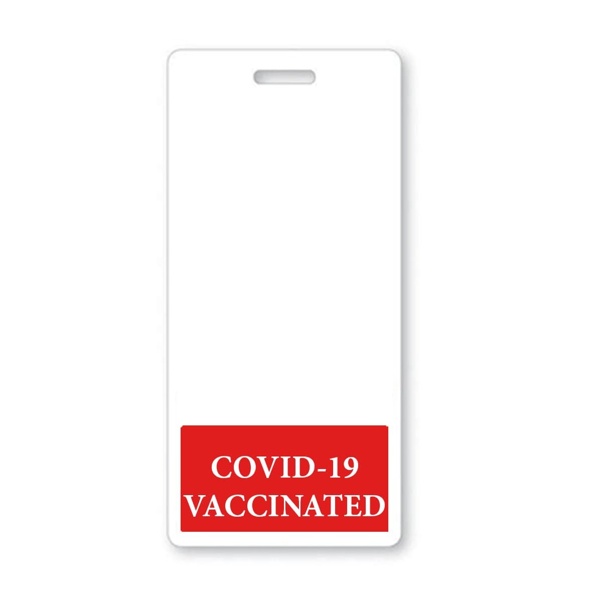 Red COVID-19 VACCINATED Badge Buddy - Vertical Badge Backer with Red Border BB-COVID-19VACCINATED-RED-V