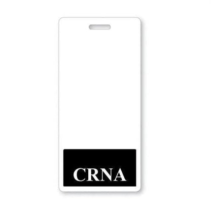 A white CRNA Vertical Badge Buddy with Black Border ensures instant role recognition for certified registered nurse anesthetists. Sold by Specialist ID.
