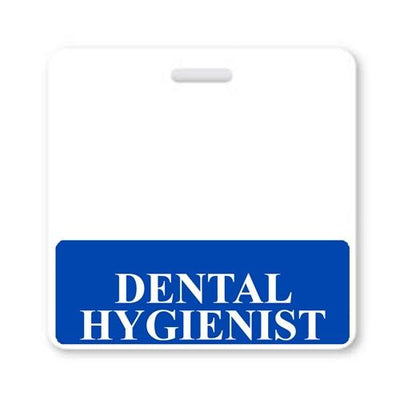 Dental Hygienist Badge Buddy - Horizontal Hospital ID Role Identifier (Blue Border)