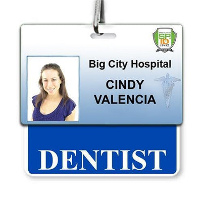 Dentist Badge Buddy - Horizontal Hospital ID Role Identifier (Blue Border)