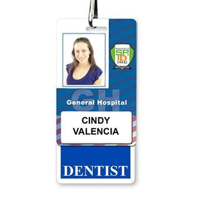 Dentist Badge Buddy - Vertical Hospital ID Role Identifier (Blue Border)