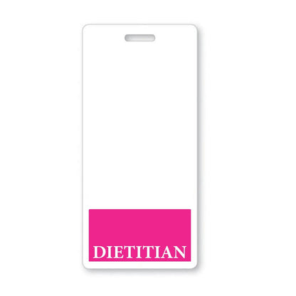 Blue "DIETITIAN" Vertical Badge Buddy with Hot Pink Border BB-DIETITIAN-BLUE-V