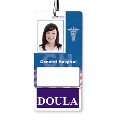 Doula Badge Buddy - Vertical Hospital ID Role Identifier (Purple Border)