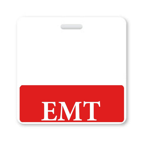 "EMT" Emergency Medical Technician, Vertical Badge Buddy with Red Border