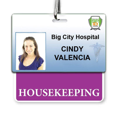 Housekeeping Badge Buddy - Horizontal Hospital ID Role Identifier (Purple Border)