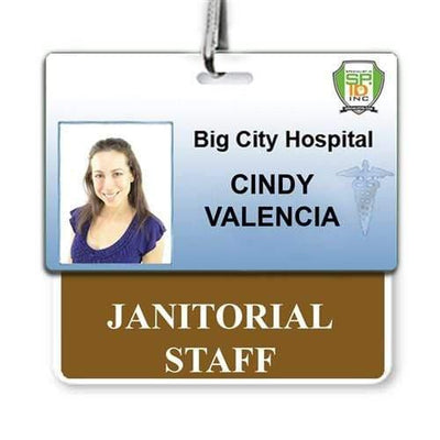 Janitorial Staff Badge Buddy - Horizontal Hospital ID Role Identifier (Brown Border)