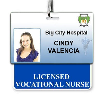 Licensed Vocational Nurse Badge Buddy - Horizontal Hospital ID Role Identifier (Blue Border)